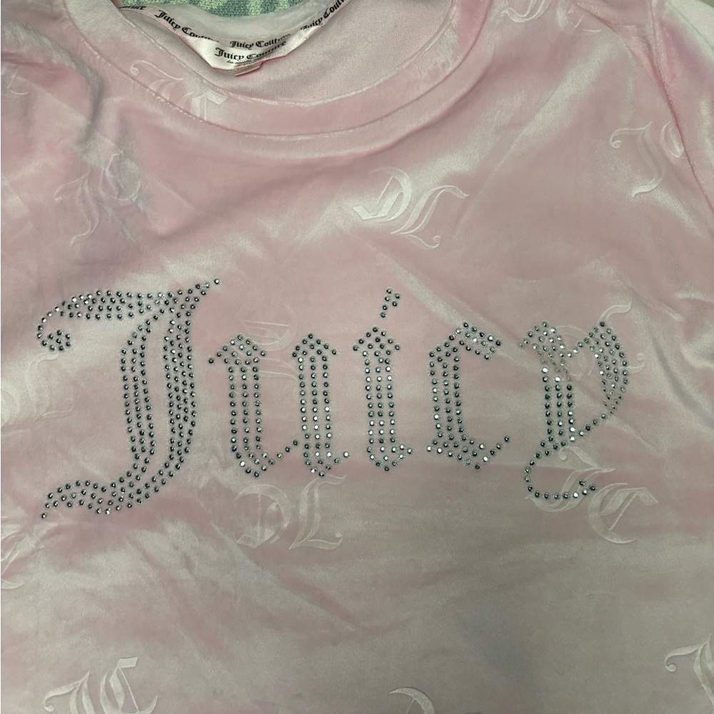 Juicy Couture Light Pink Velour Tee with Rhinestones
